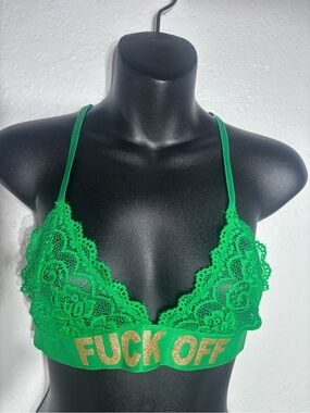 Spencer’s women’s‎ S/M green st Patrick’s lace bralette fck off racerback new